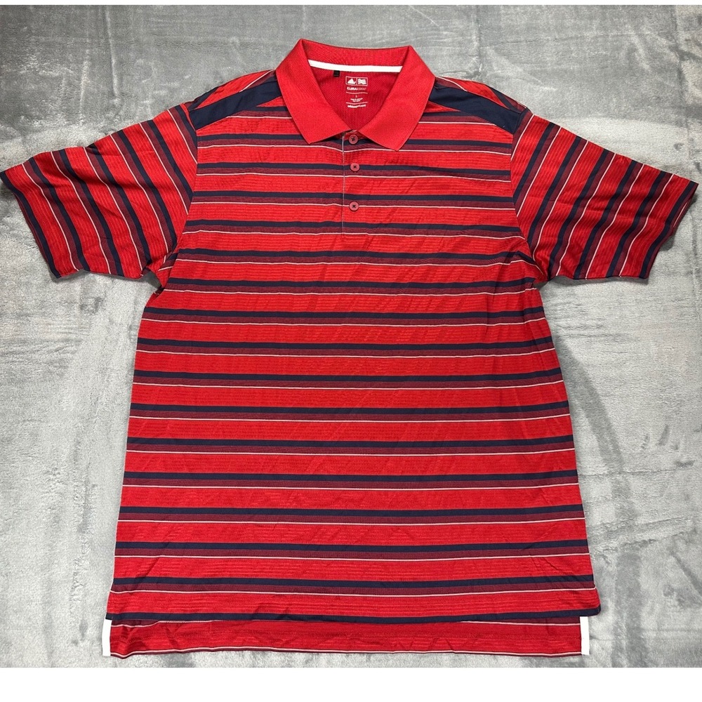 Adidas Golf‎ ClimaCool Polo Shirt Mens Large Red Navy Blue Striped RN 88387